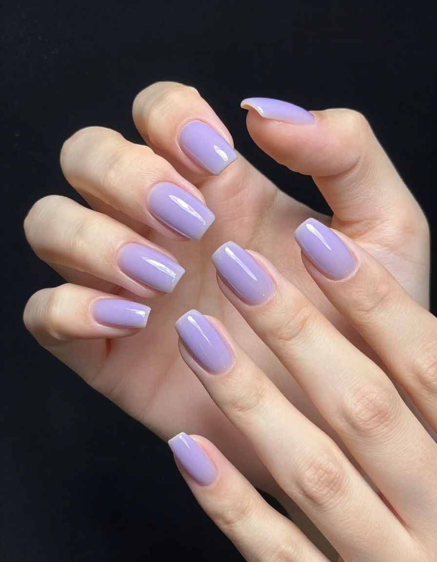 Soft lilac chrome French manicure