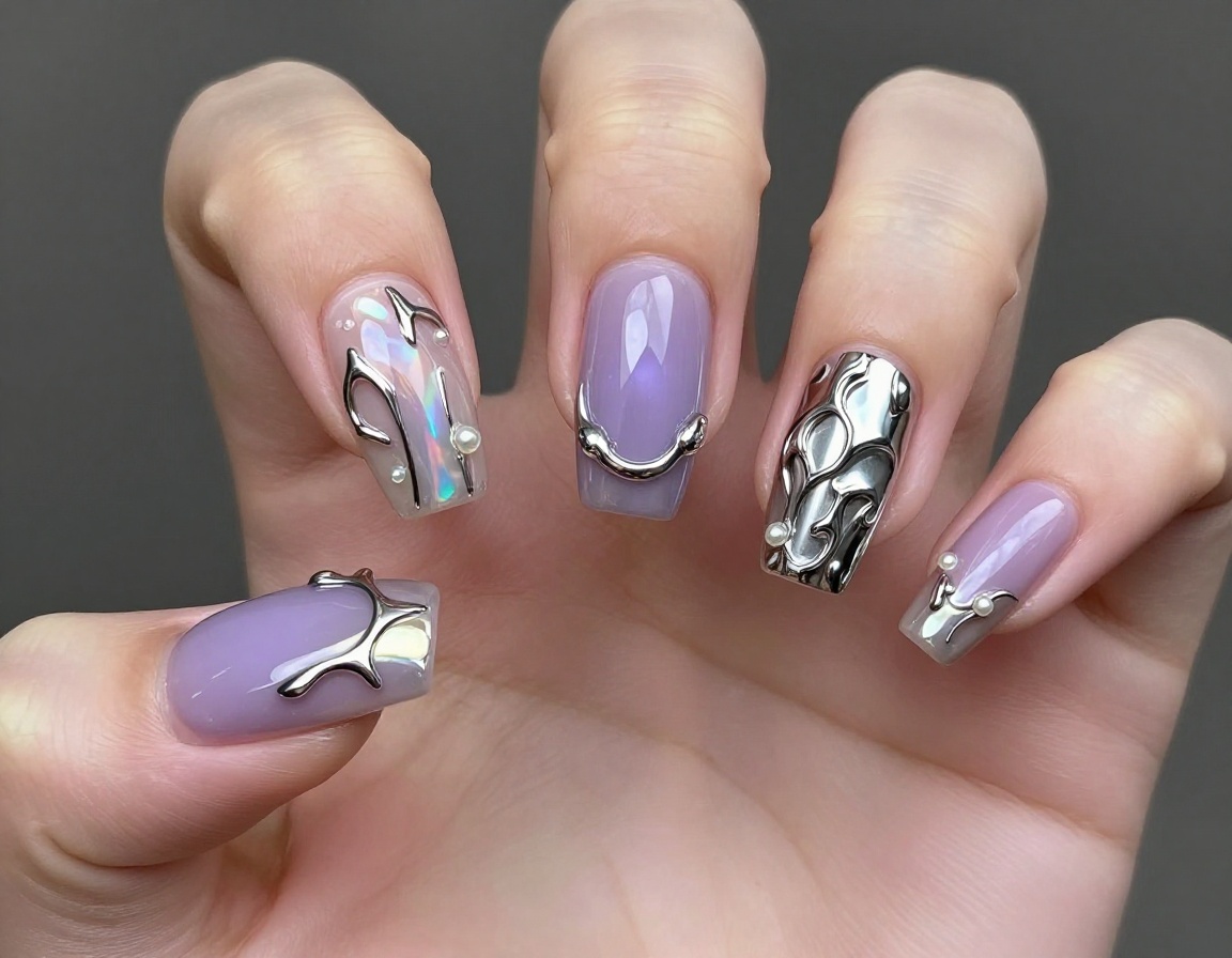 Avant-garde 3D chrome gel nail art showcase