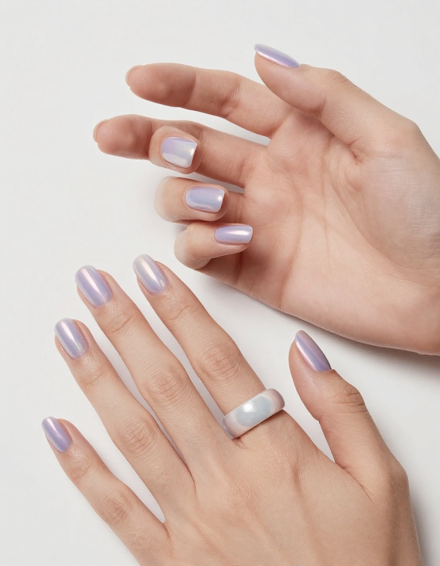 Iridescent pearlescent aura glaze manicured nails