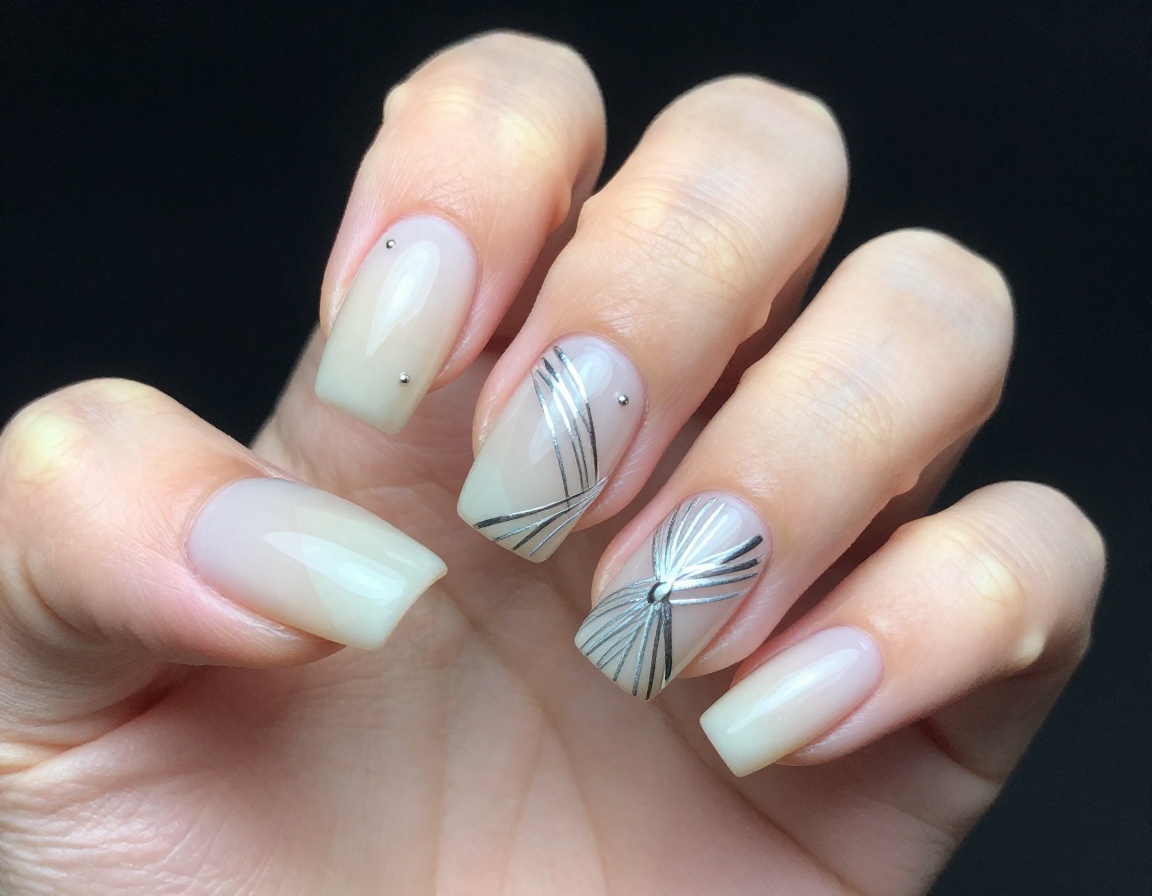 Avant-garde negative space geometric chrome line nail art
