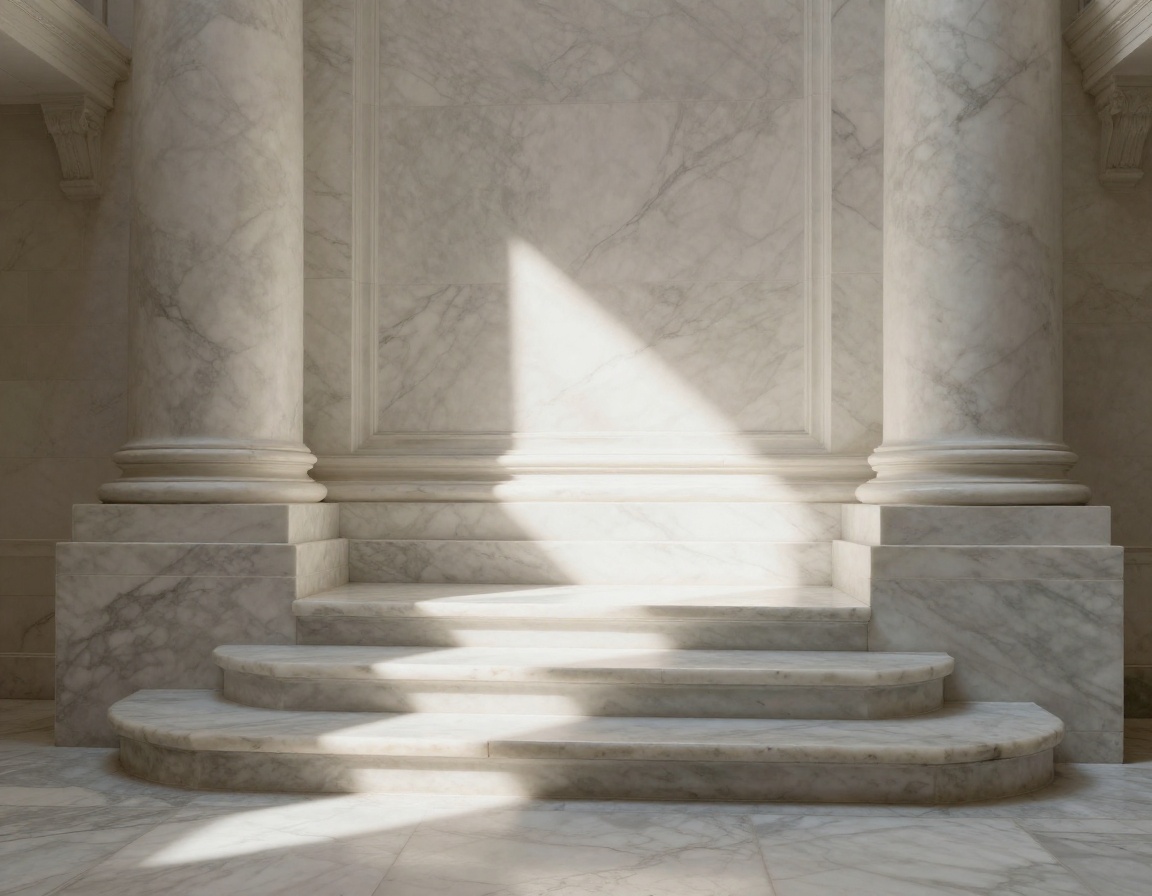 Architectural details of the appellate courthouse steps at daybreak