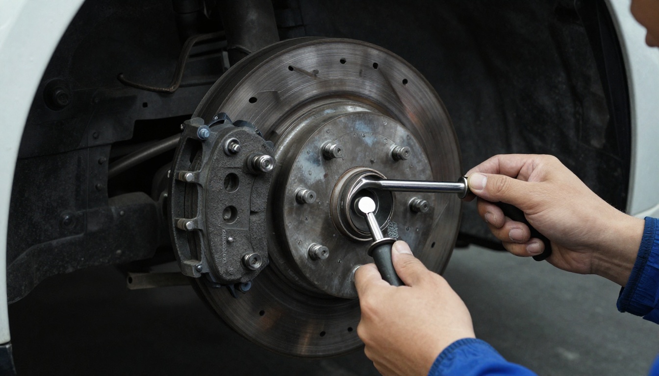 Brake disc and pad replacement on vehicle