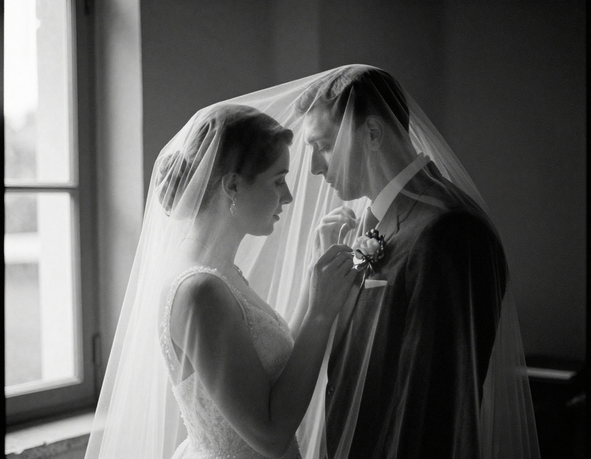 Intimate bridal portrait captured in soft natural window light