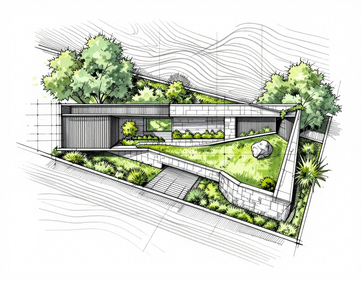 Architectural landscape topographic survey and blueprint plan