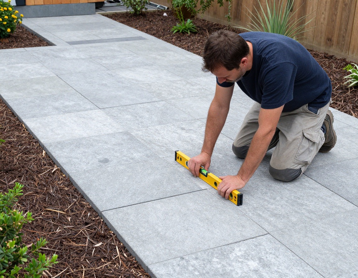 Precision stone paving installation and masonry construction