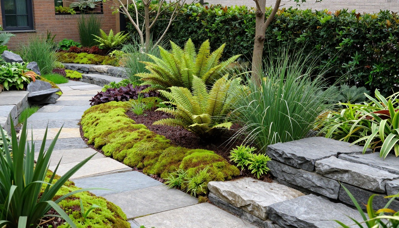 Architectural woodland transition garden with linear reflection basin