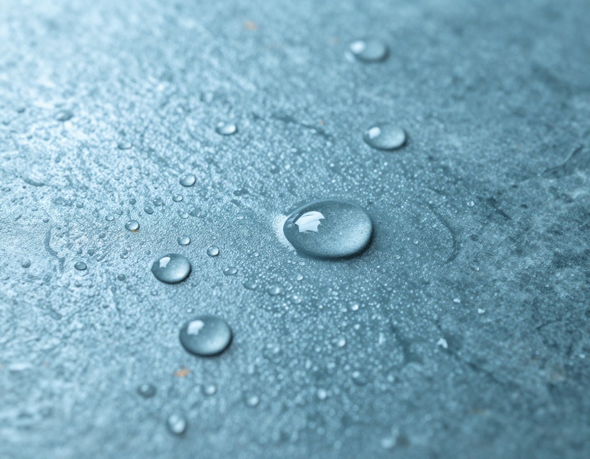 Water beading on freshly sealed stone surface
