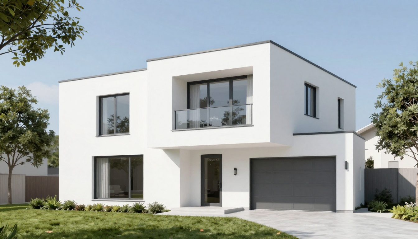 Immaculate sanitized white render facade following softwash biocidal treatment