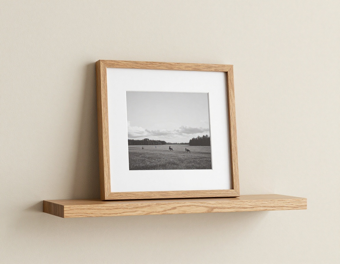 Finished wall shelf and framed art installed level
