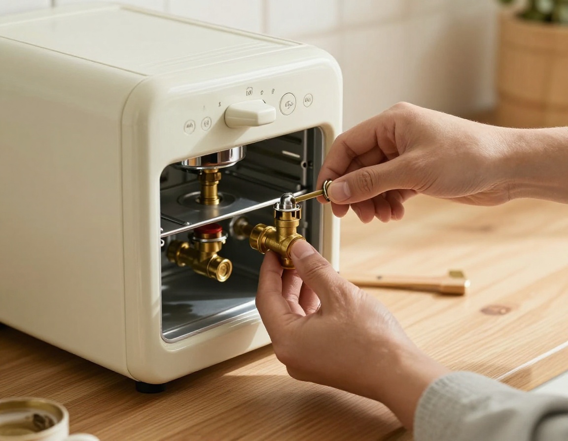 Technician repairing domestic appliance with genuine parts