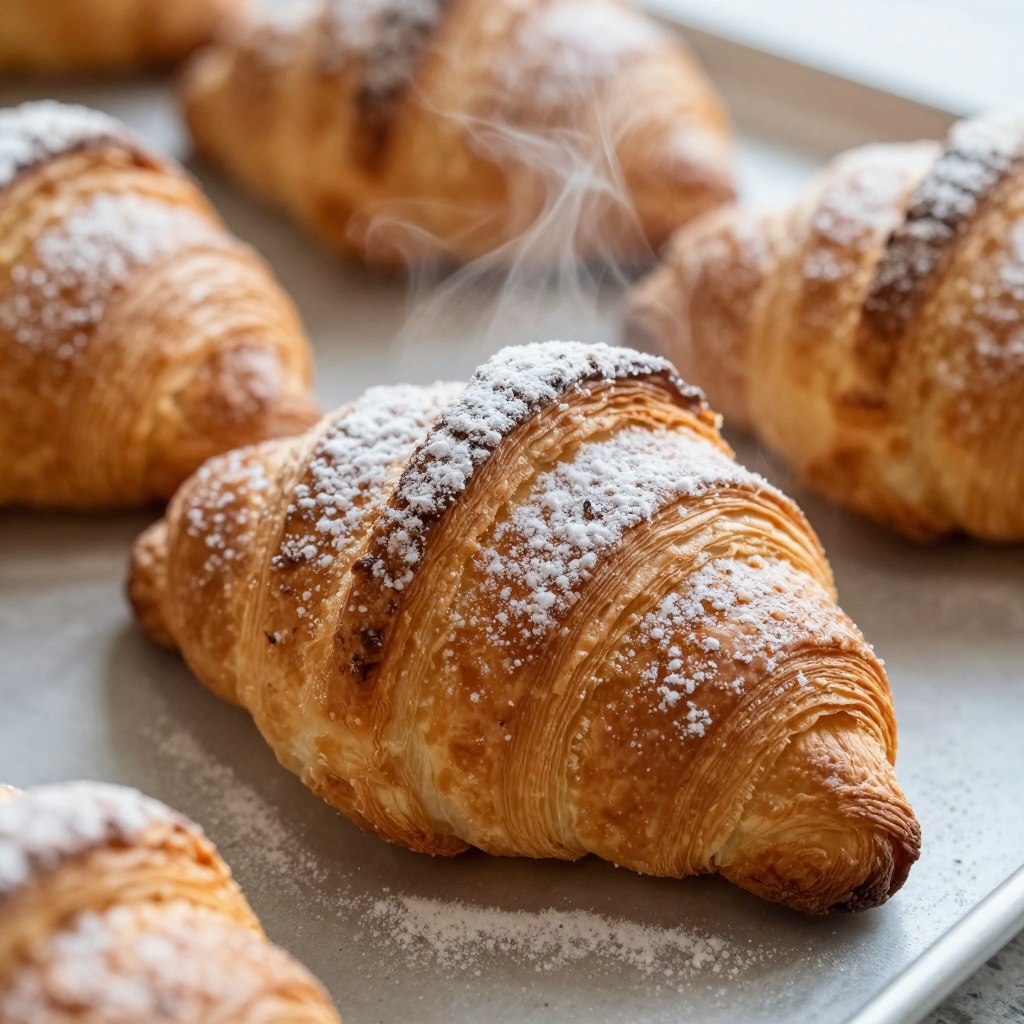 Warm golden croissant fresh out of the oven