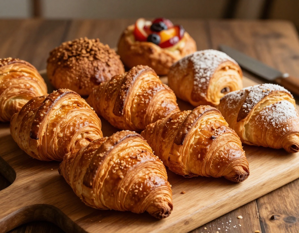 Artisanal baked pastry platter with croissants and seasonal tarts