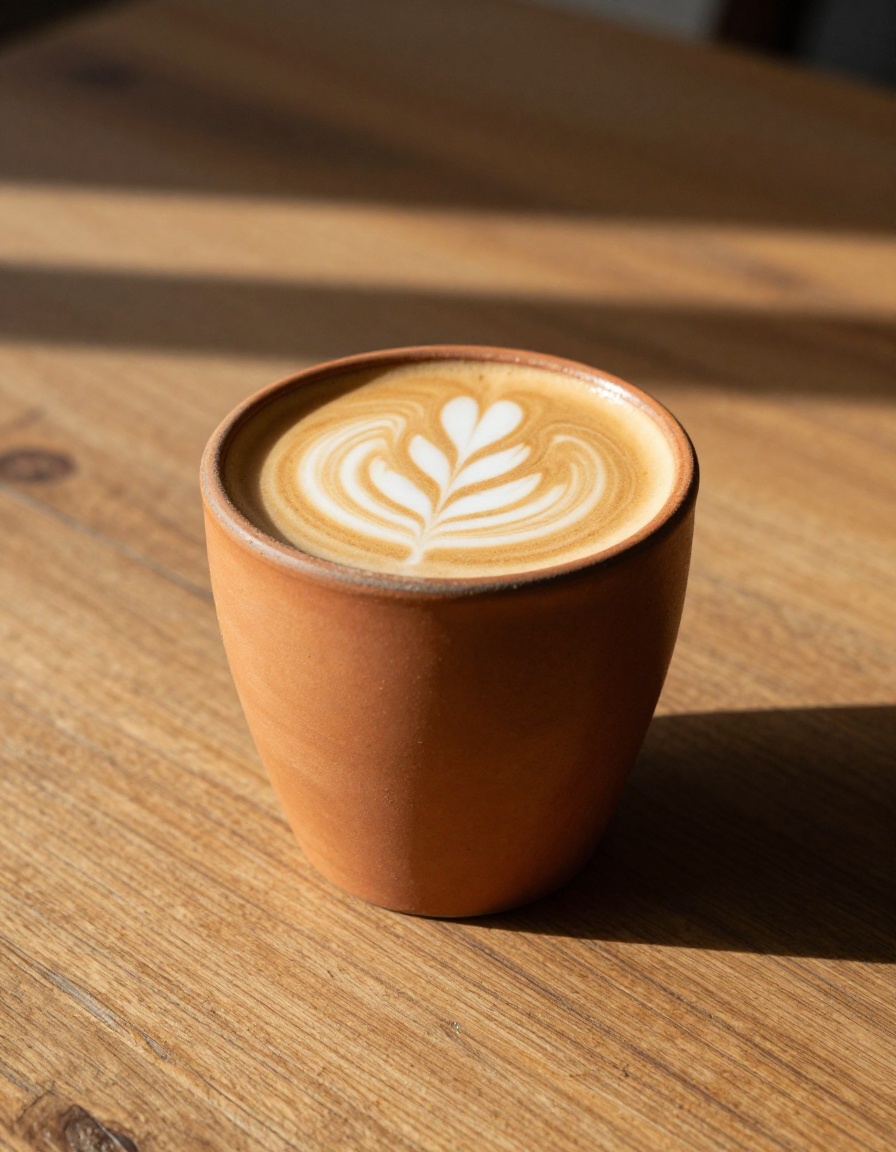 Artisan flat white in handcrafted ceramic cup