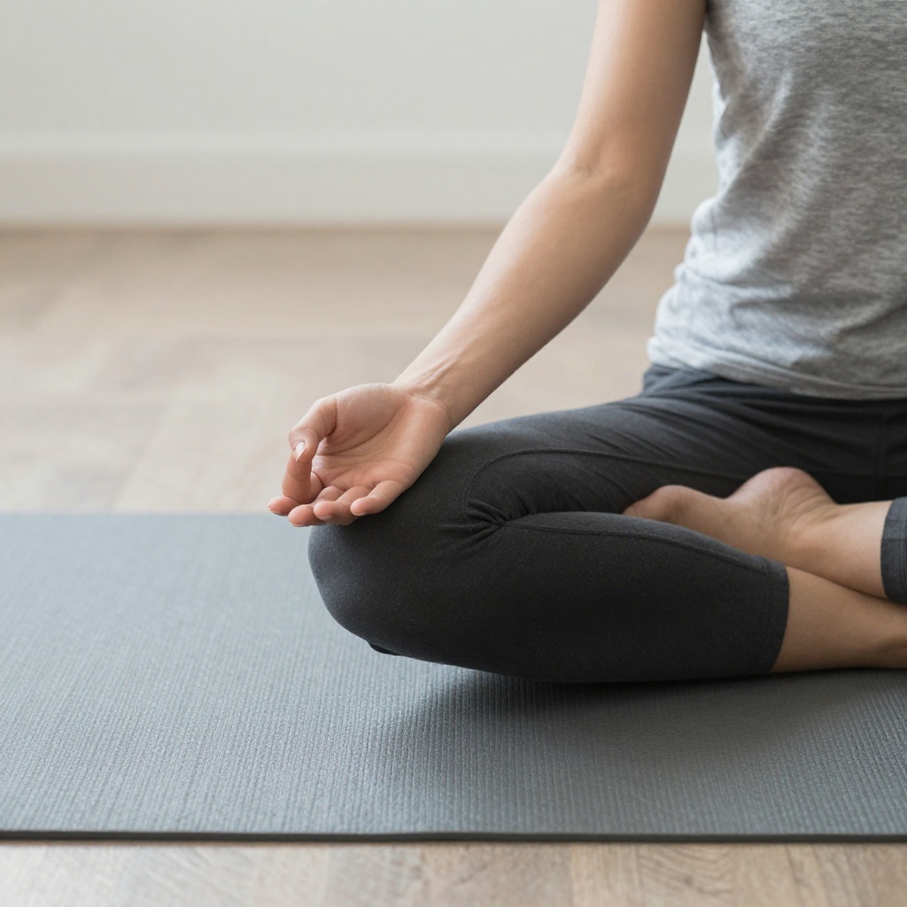 Student resting in stillness on a yoga mat