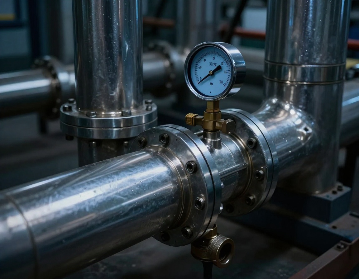 High-precision industrial plumbing assembly and hydraulic pressure gauge