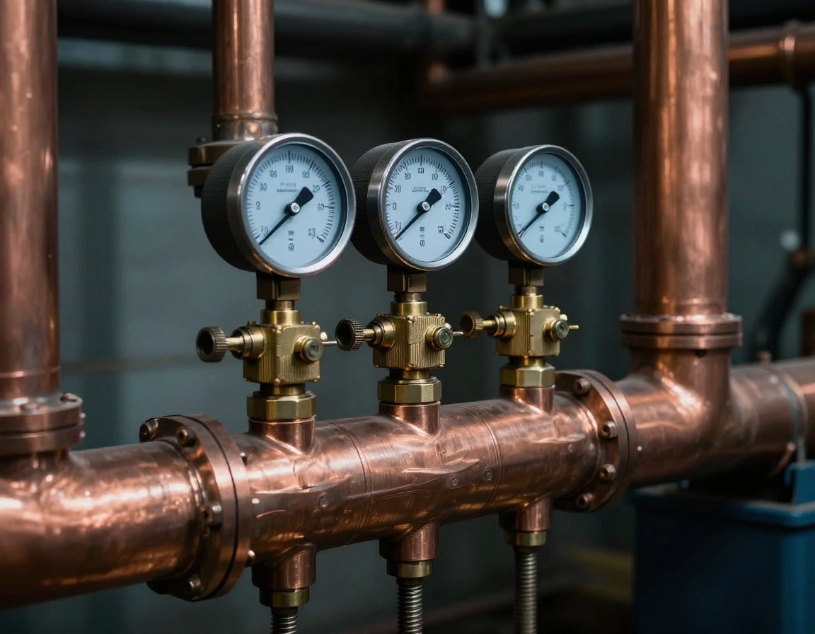 Industrial precision copper piping and pressure regulation assembly