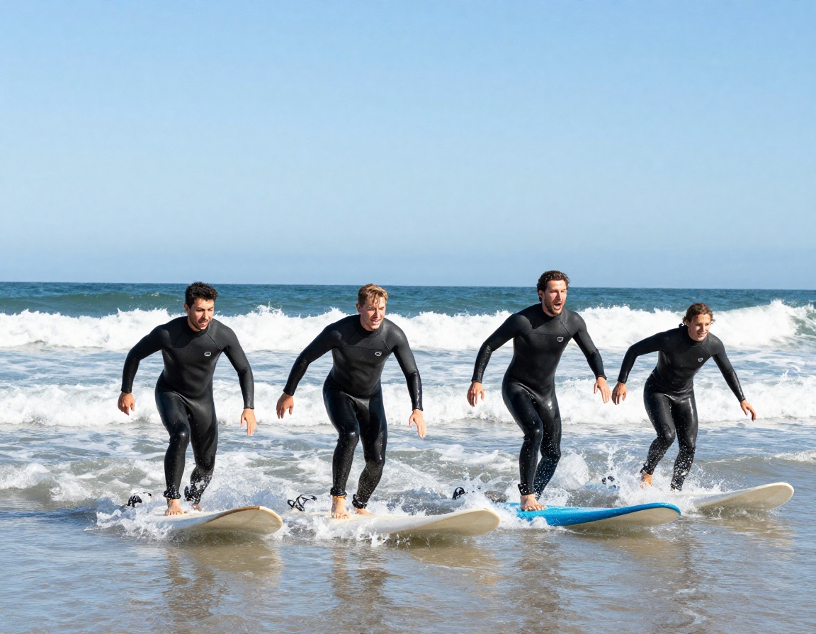 Stag group charging into cold Atlantic surf