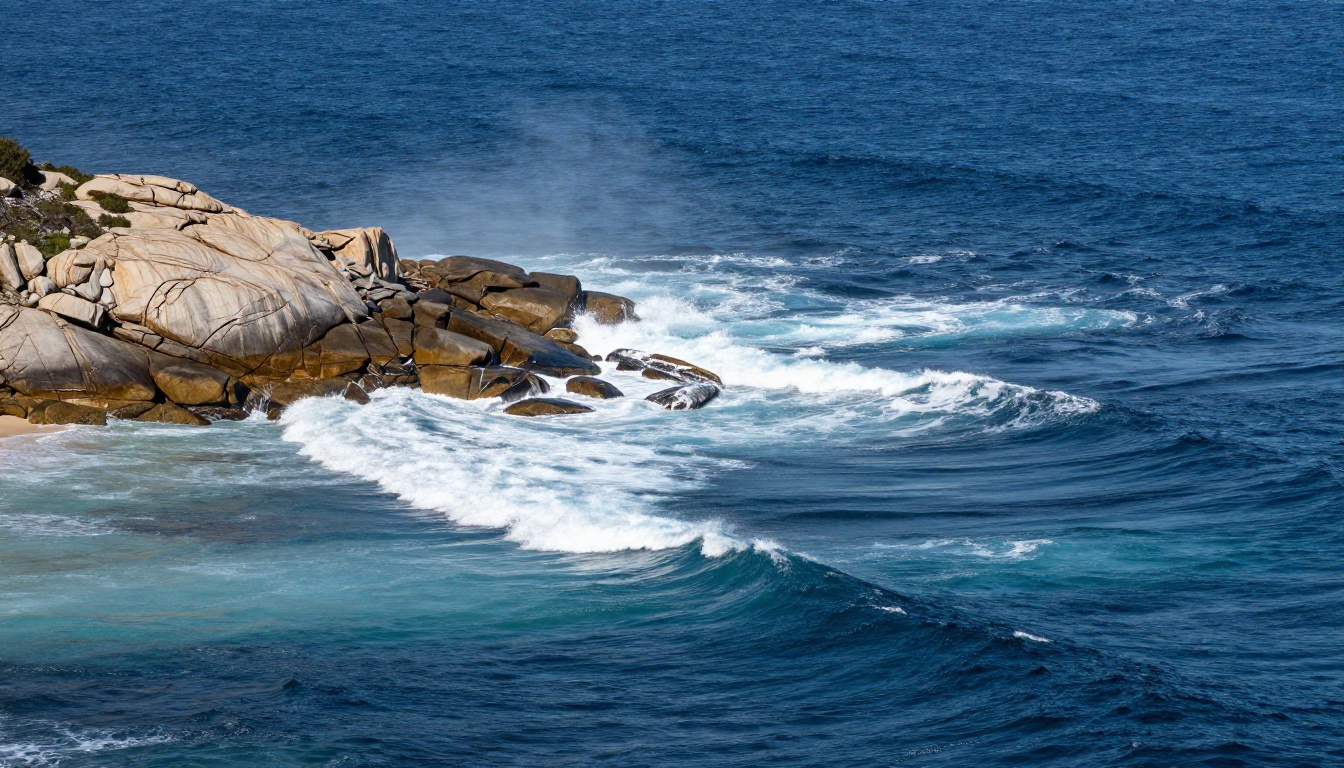 Aerial view of the sheltered bay and peeling surf at Blackwood Cove