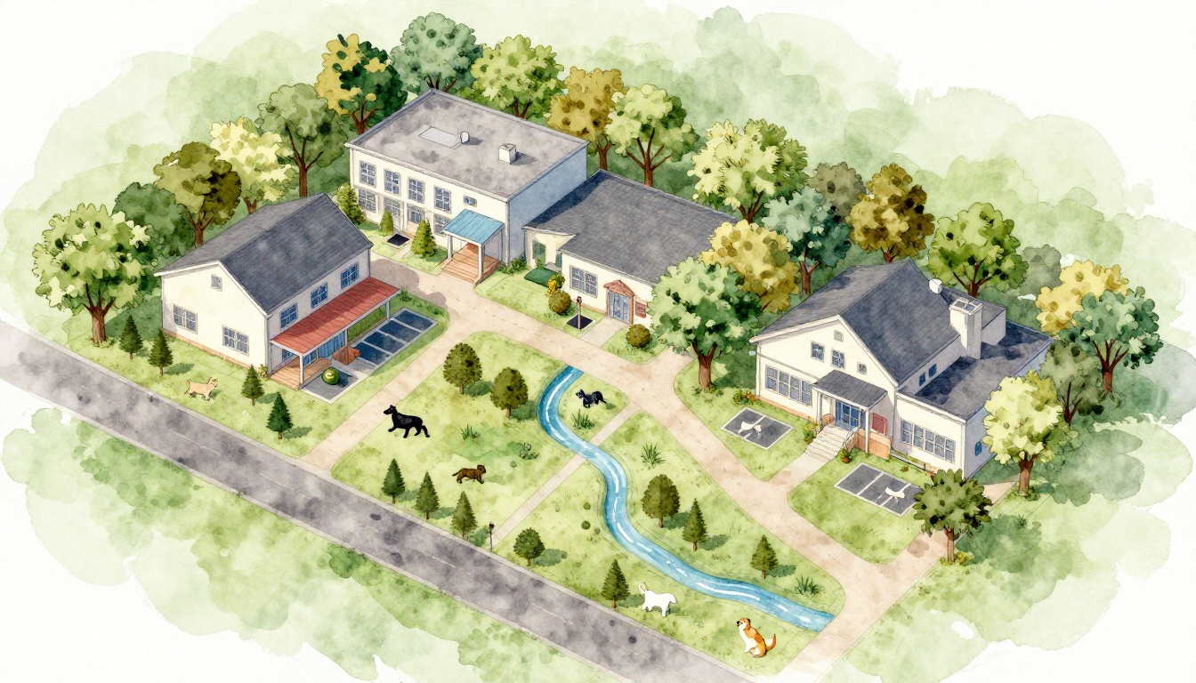 Illustrated neighborhood navigation map for Cedar Creek Animal Hospital